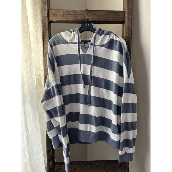 Slate Blue & White Stripped Hoodie - Picture 1 of 4